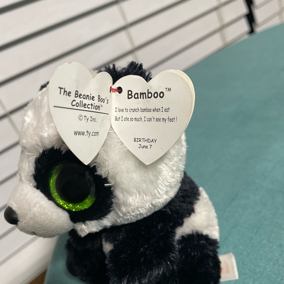 TY Beanie Boo Bamboo The Panda 6” Great Condition With Tag Green Eyes - Picture 4 of 6